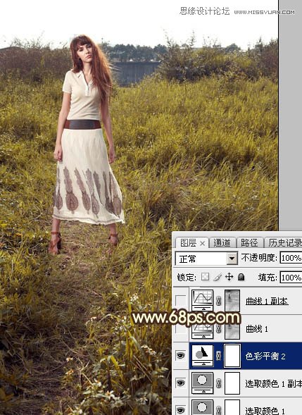 ps給外景歐美人像添加夕陽美景效果