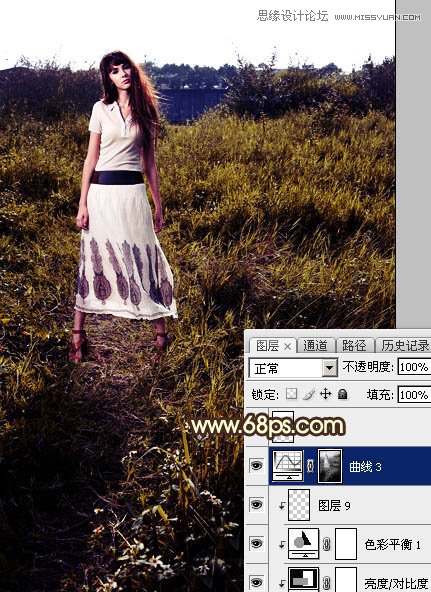 ps給外景歐美人像添加夕陽美景效果