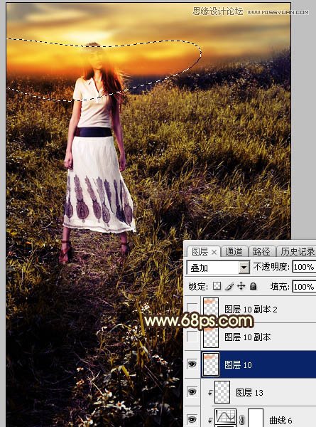 ps給外景歐美人像添加夕陽美景效果