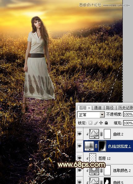 ps給外景歐美人像添加夕陽美景效果