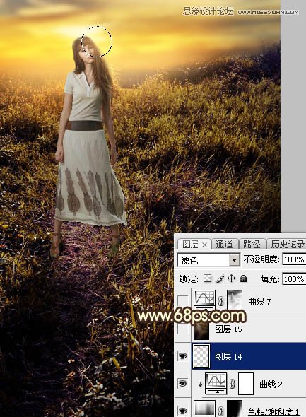 ps給外景歐美人像添加夕陽美景效果