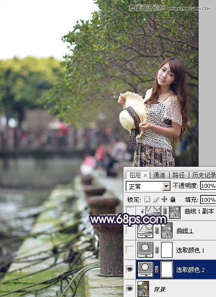 PS調(diào)出河道邊女孩唯美紫色藝術(shù)效果