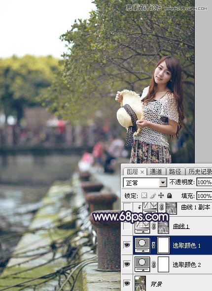 PS調(diào)出河道邊女孩唯美紫色藝術(shù)效果