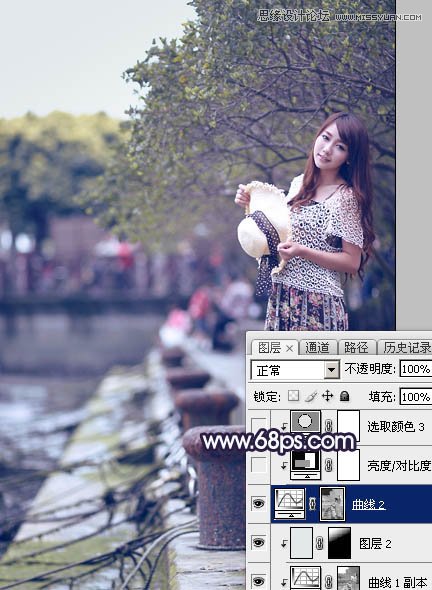 PS調(diào)出河道邊女孩唯美紫色藝術(shù)效果