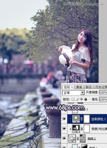 PS調(diào)出河道邊女孩唯美紫色藝術(shù)效果