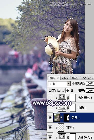 PS調(diào)出河道邊女孩唯美紫色藝術(shù)效果