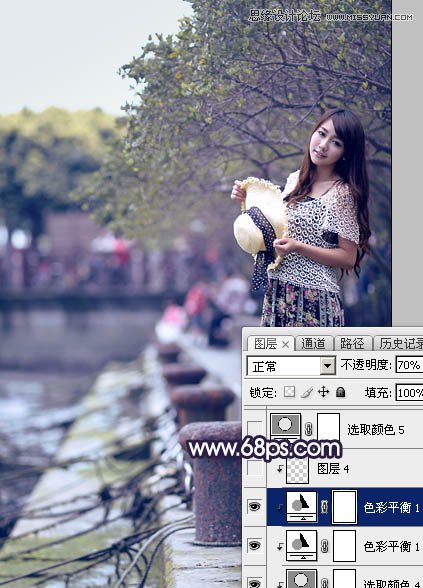 PS調(diào)出河道邊女孩唯美紫色藝術(shù)效果