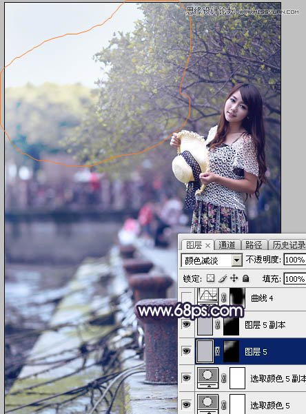 PS調(diào)出河道邊女孩唯美紫色藝術(shù)效果