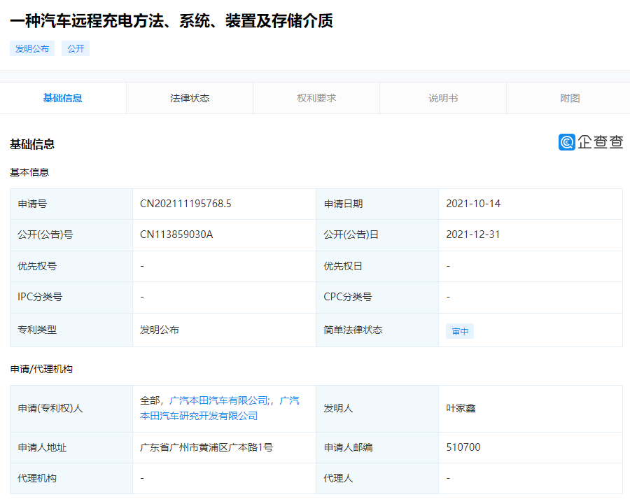 廣汽本田公布汽車遠程充電專利