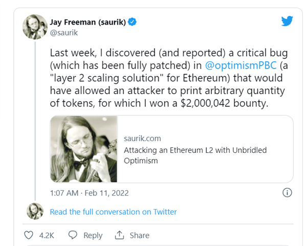 因發現以太坊關鍵漏洞，蘋果 iOS 越獄之父獲獎 200 萬美元巨額獎金