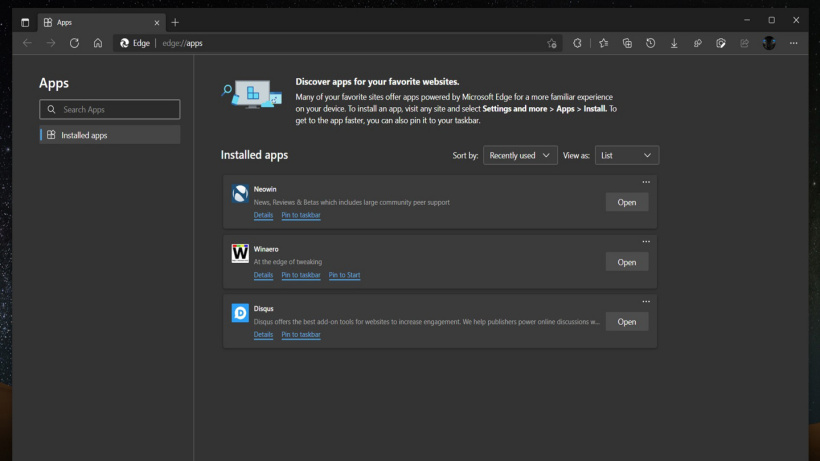 微軟 Win11/10 Edge Canary 瀏覽器正測試同步 PWA 應用安裝