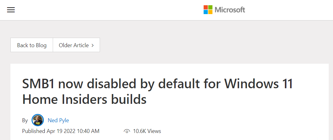 微軟 Win11 即將禁用 30 多年歷史的 SMB1 傳輸協(xié)議