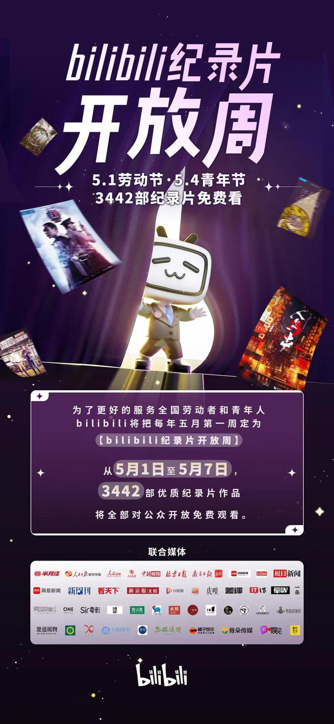 B站向全國用戶免費開放 3442 部紀錄片：每年五月第一周可看，獻給勞動者和青年人